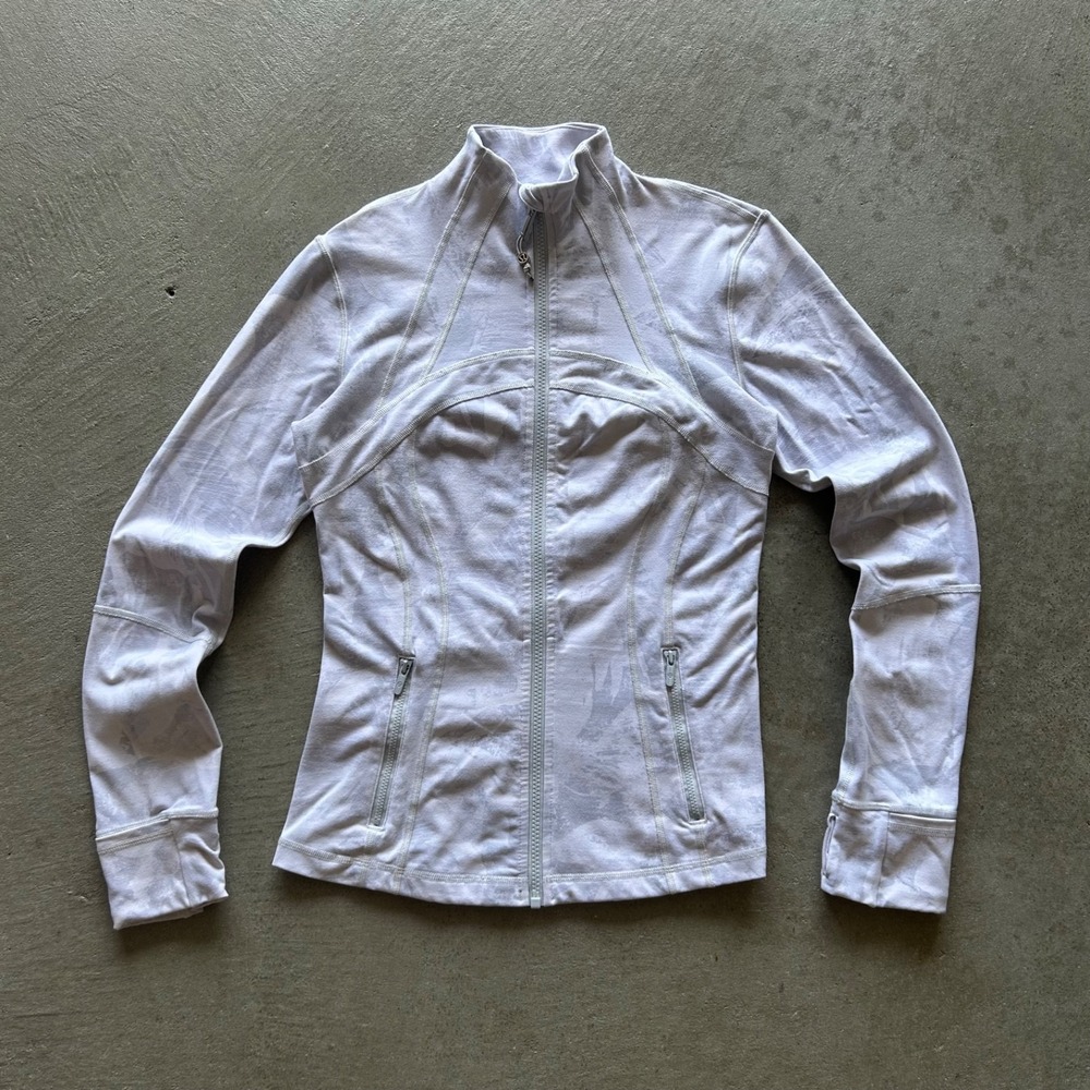 Lululemon Define Jacket Size 6 White Gray Tonal Print Full Zip Thumbholes Luon